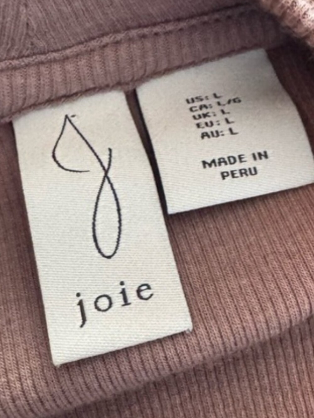 JOIE Taupe  Fitted Ribbed Knit Pima Cotton Mock-neck Short-Sleeved Top Sz Large - Picture 10 of 11